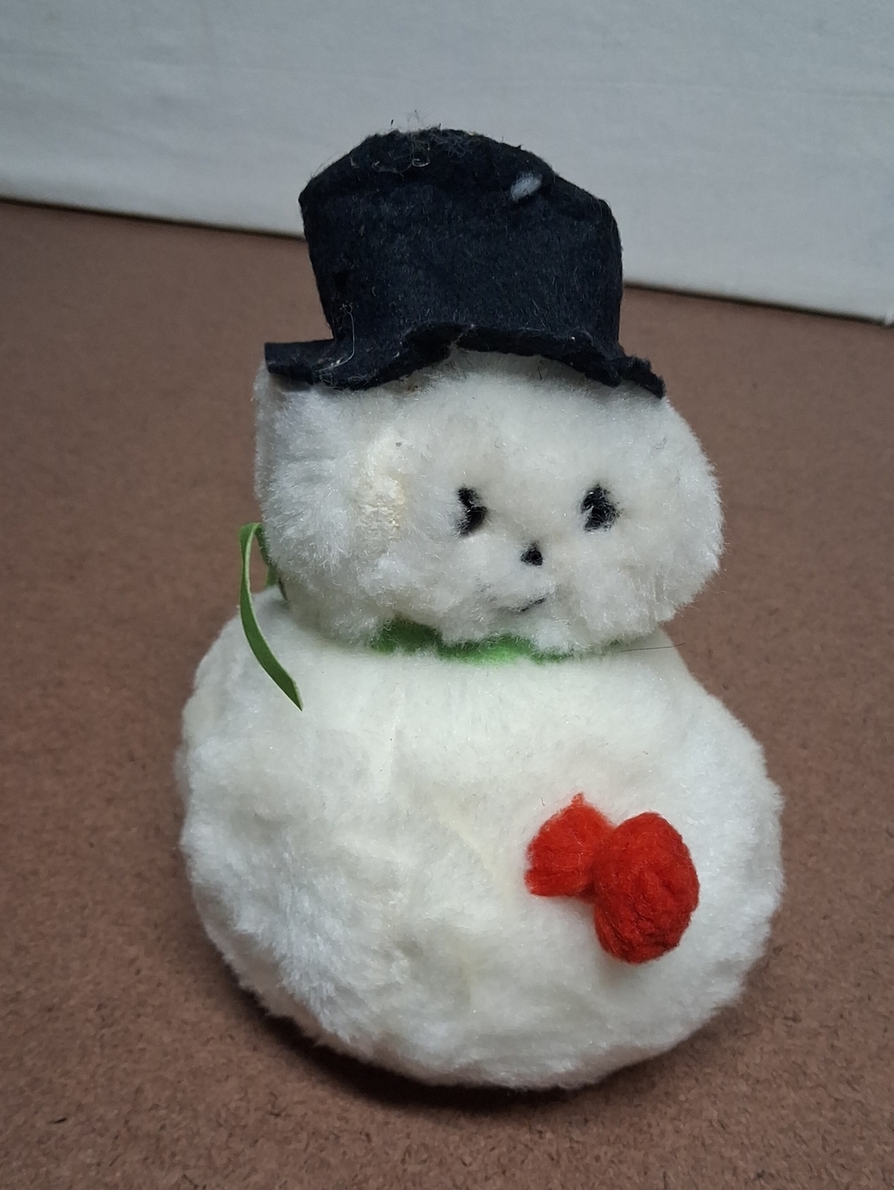 Plush Small Pet Snowman Toy in White with Black Hat and Red Nose